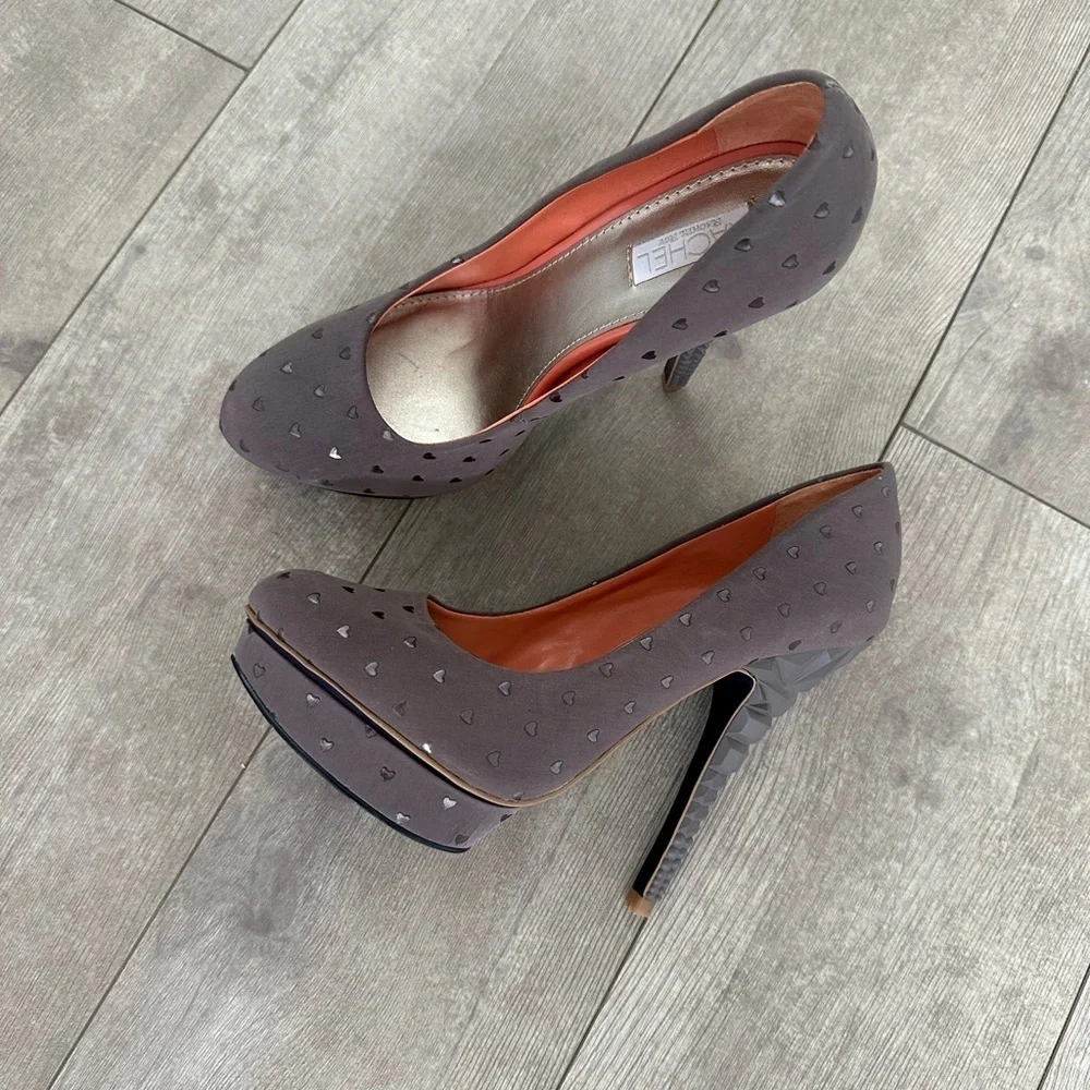 Rachel Roy Keedan Heart Print Sculpted Platform Stiletto Heels Size 7.5 Women’s
